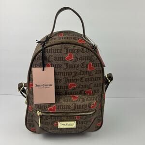 NWT Juicy Couture Mini Backpack Brown Monogram Red Hearts Y2K Bag SEE Photos